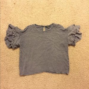 Gray, Ruffle sleeve, cropped (ish) top
